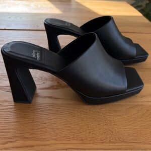 Jeffrey Campbell Black Leather Platform Sandal "Dress Code" Sz 8